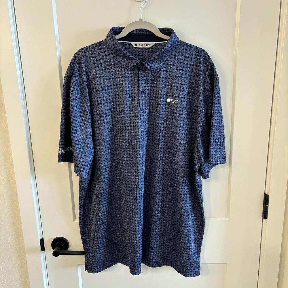 Men's Blue Black Clover Live Lucky Golf Polo Shirt XL Amazing Pattern Short Slv.